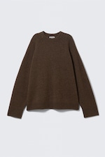 Dark Brown Melange - Relaxed Knitted Wool Sweater - 6