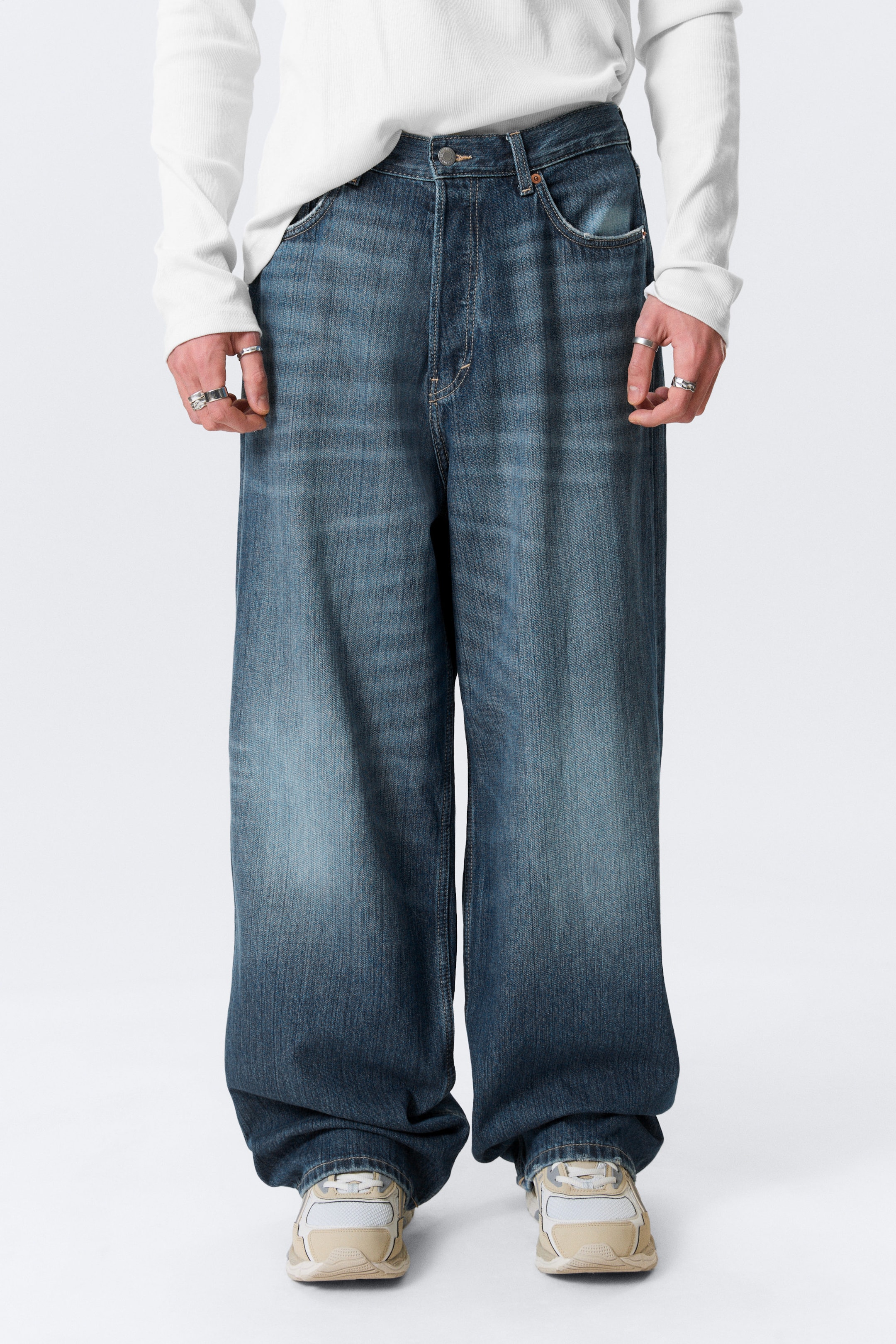 Mine Blue - Medium Blue - Astro Mid Rise Loose Baggy Leg Unisex Jeans - 2