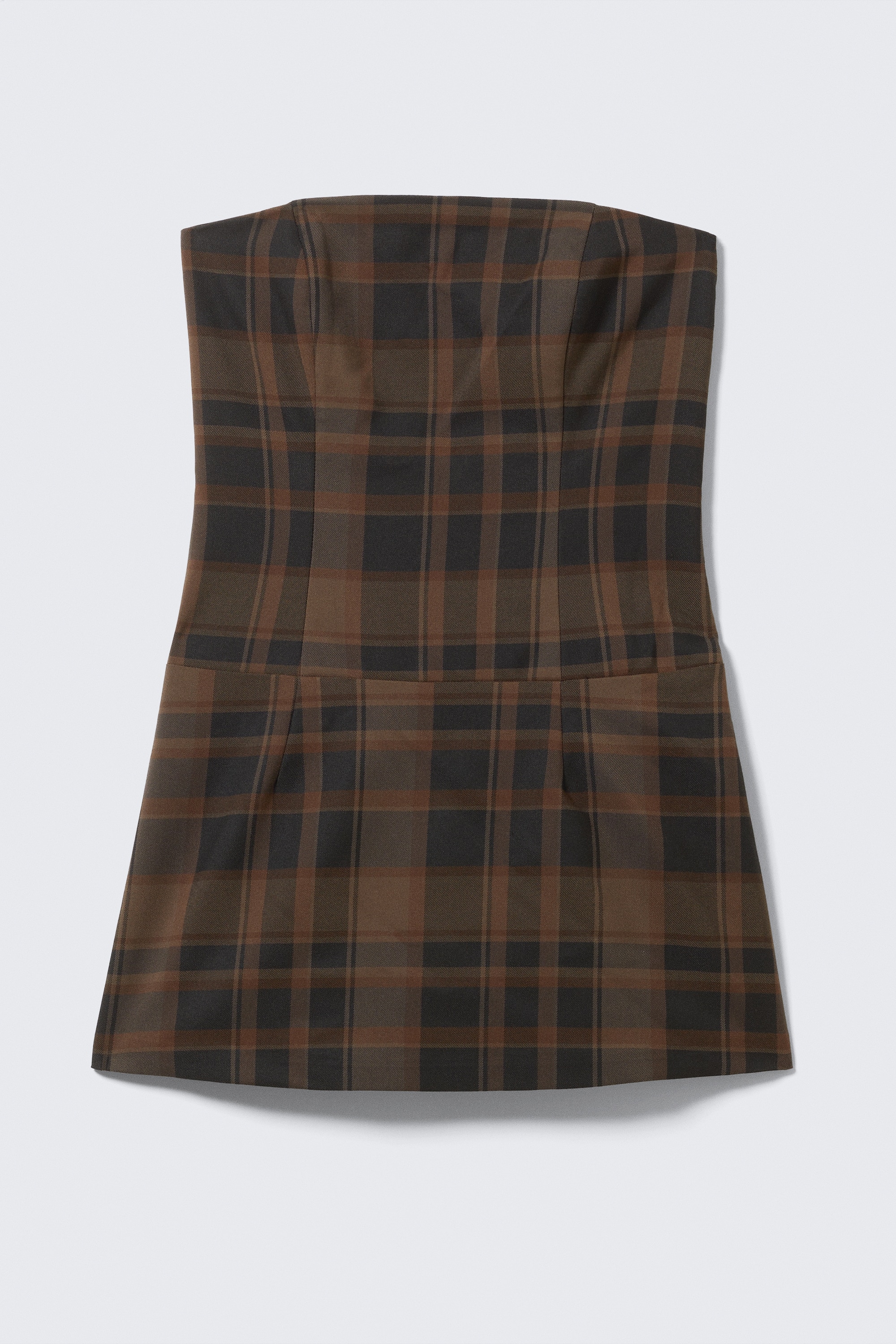 Mini Tube Suiting Dress - Donkerbruin geruit/Taupe gemêleerd