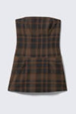 Checked Dark Brown - Mini Tube Suiting Dress - 3