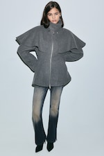 Dark Grey - Wool-Blend Cape-Detail Jacket - 0