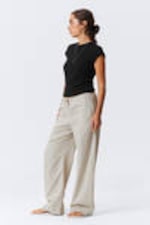 Ecru - Wide Pull-on Linen Blend Trousers - 3