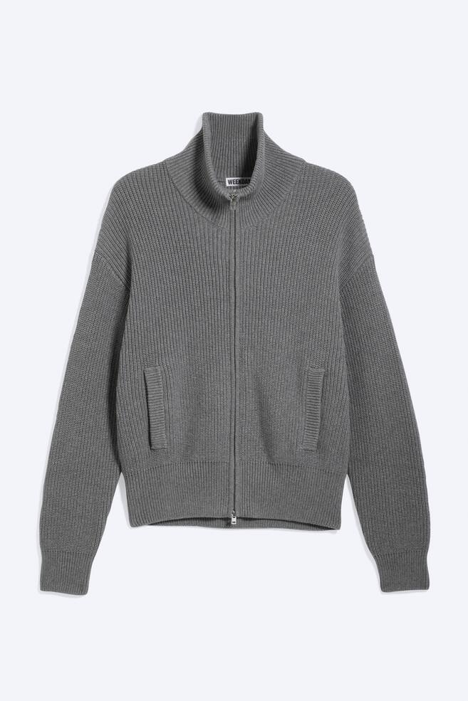 Relaxed High-Neck Zip Knit Cardigan - Light Dusty Grey/Black - 1