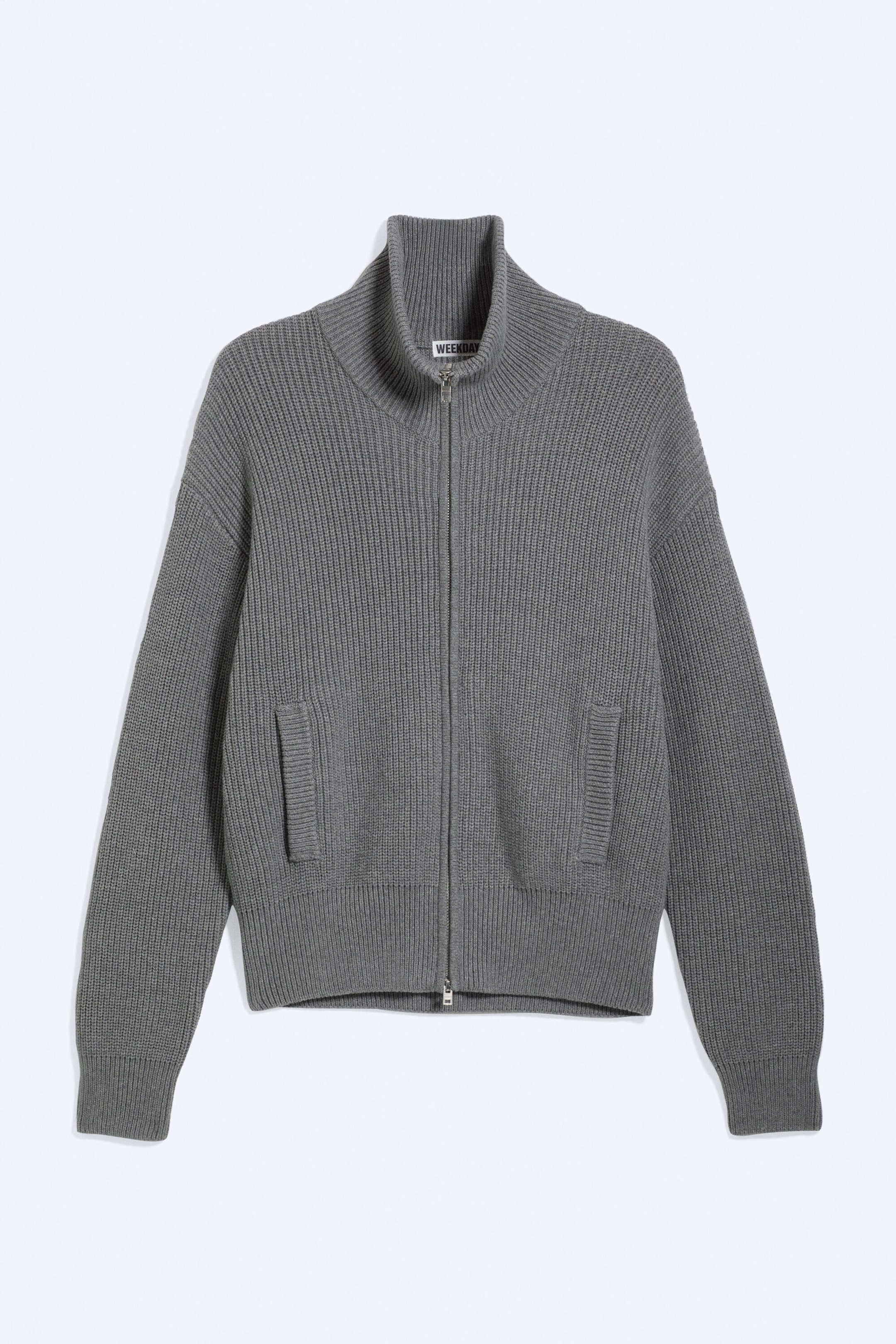 Ljus dimgrå - Avslappnad stickad zip-cardigan med hög krage - 4