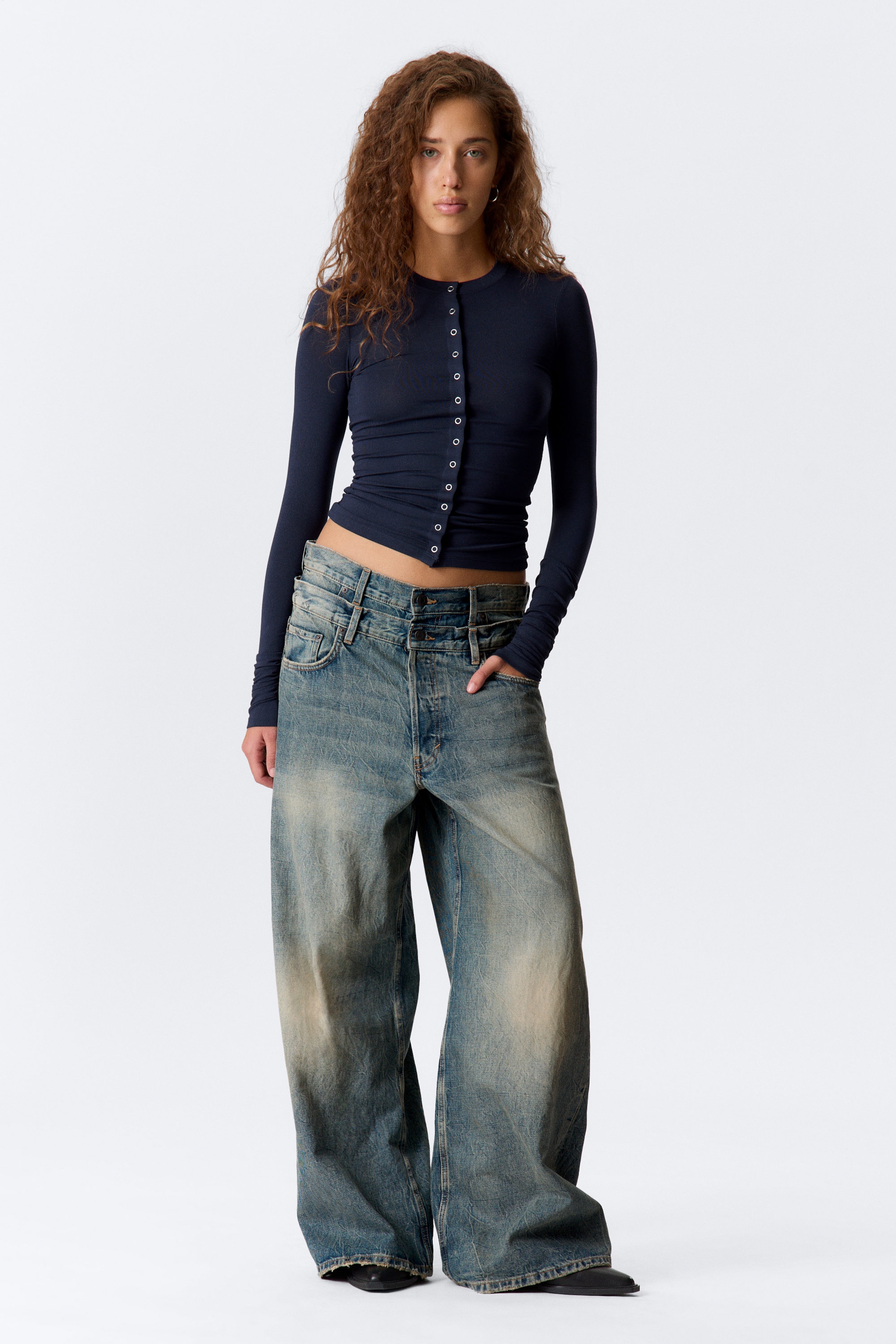 Arizona Blue - Medium Blue - Dual Waistband Wide Leg Jeans - 2