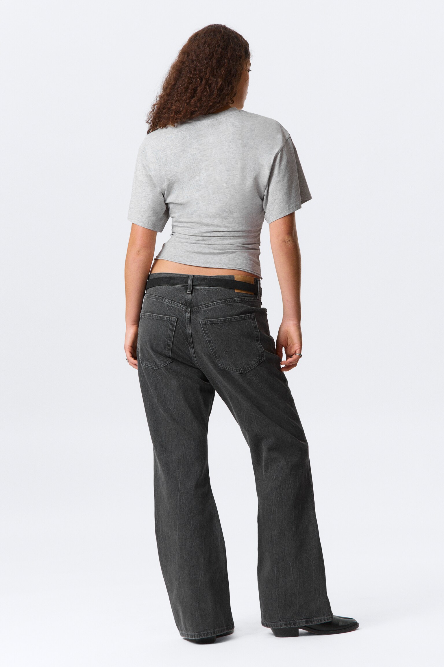 DRAPED FITTED T-SHIRT - Grey Melange/Black - 4