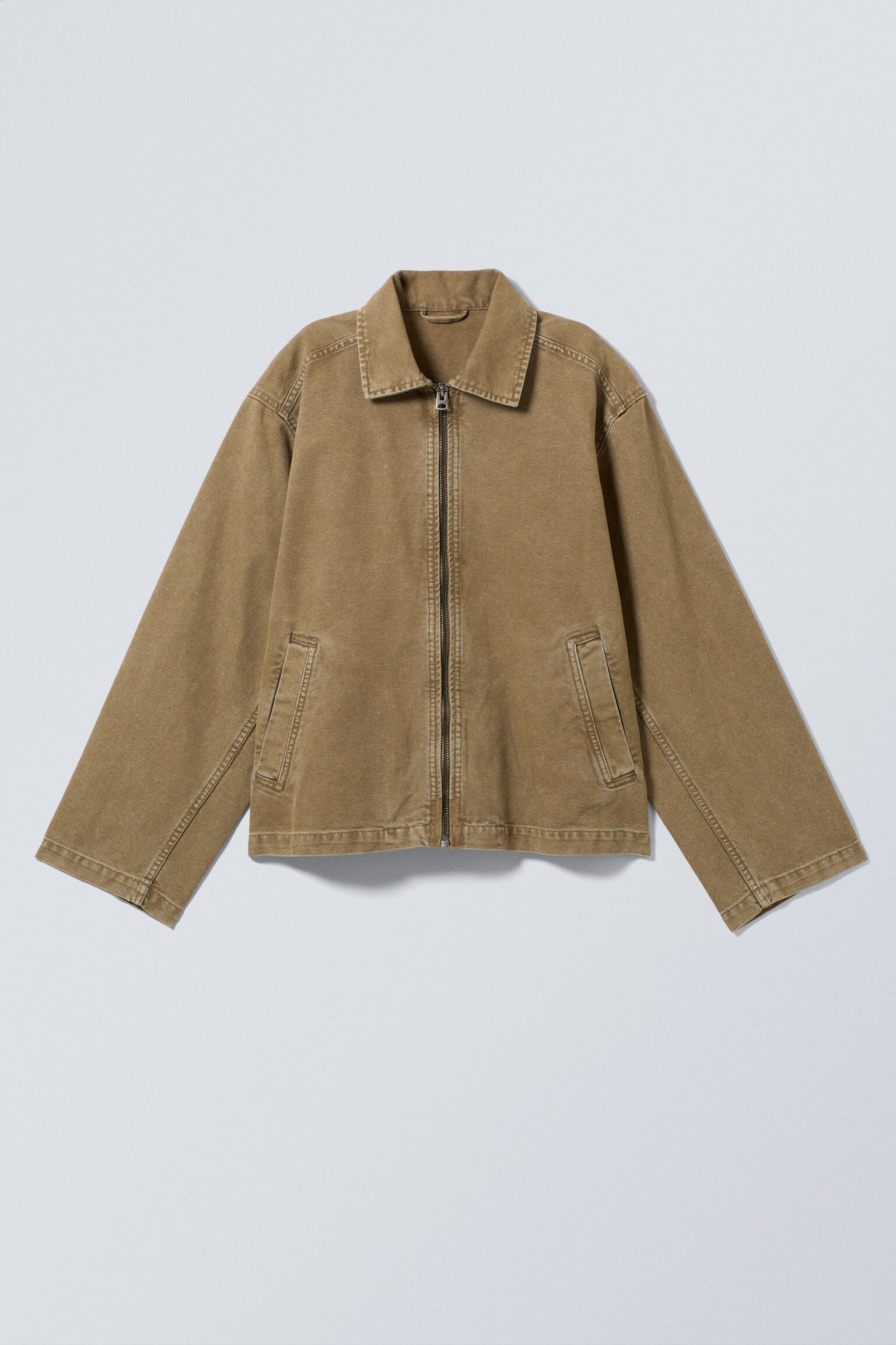 Zip-Jacke aus verwaschenem Baumwoll-Canvas - Graubraun verwaschen