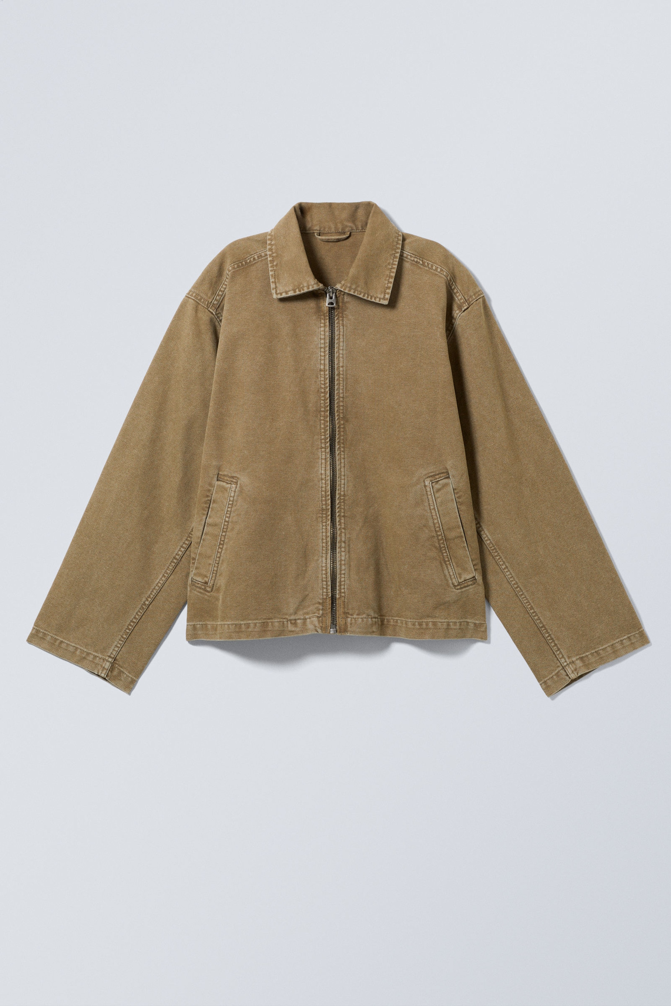 Taupe met wassing - Gewassen canvas jack met rits - 4