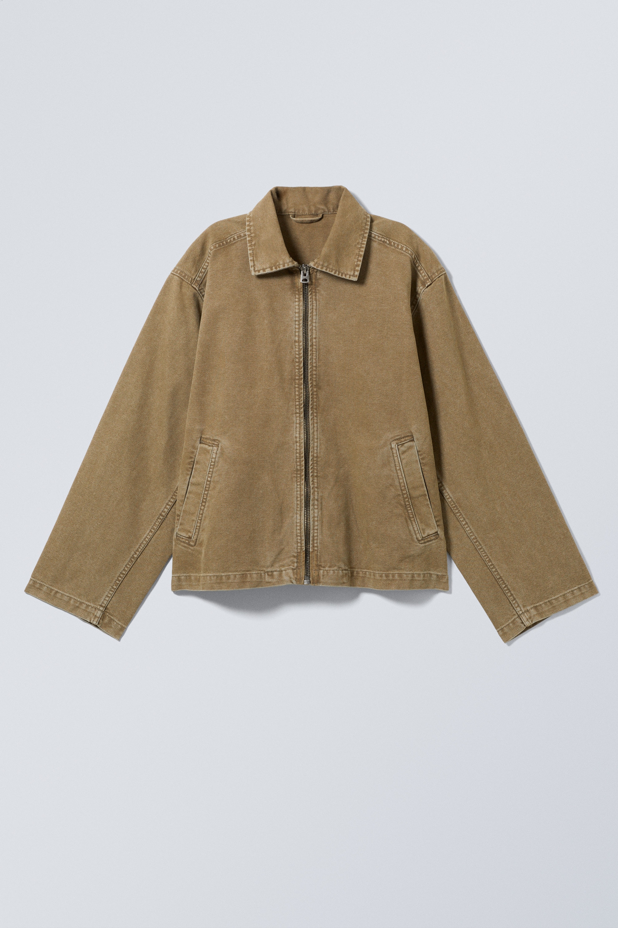 Graubraun gewaschen - Zip-Jacke aus verwaschenem Baumwoll-Canvas - 1