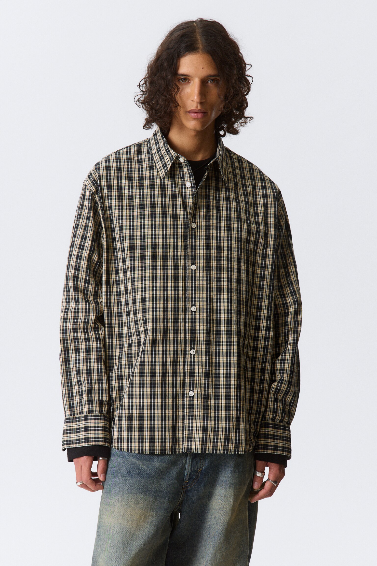 Oversized Checked Shirt - Καρό Μπεζ/Checked White/Καρό Σκούρο Καφέ