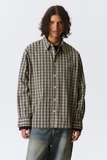 Checked Beige - Oversized Checked Shirt - 0