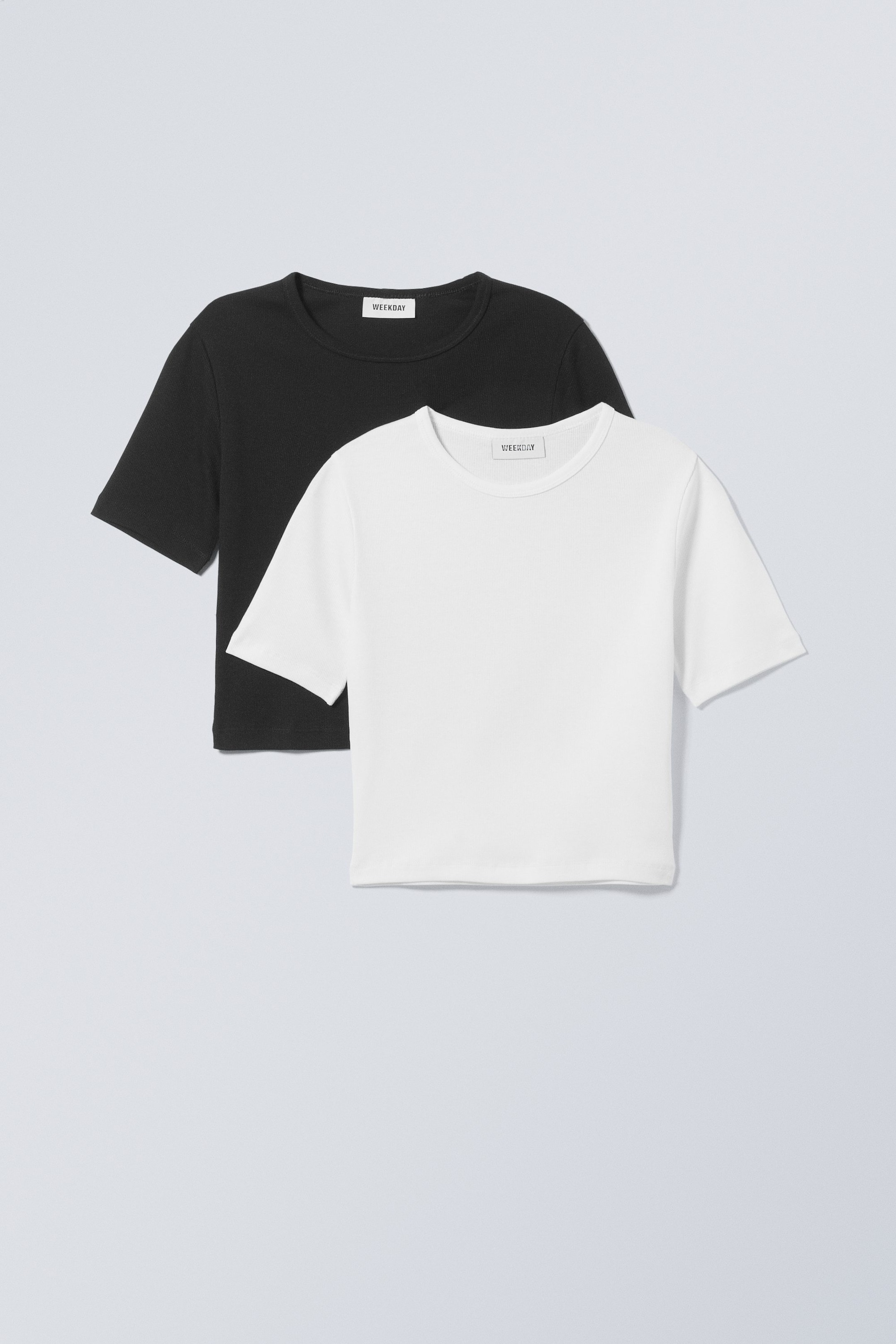 Zwart/wit - 2-pack Mini geribde crop top - 0