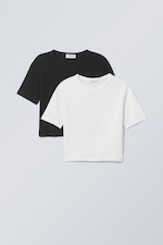 Zwart/wit - 2-pack Mini geribde crop top - 0