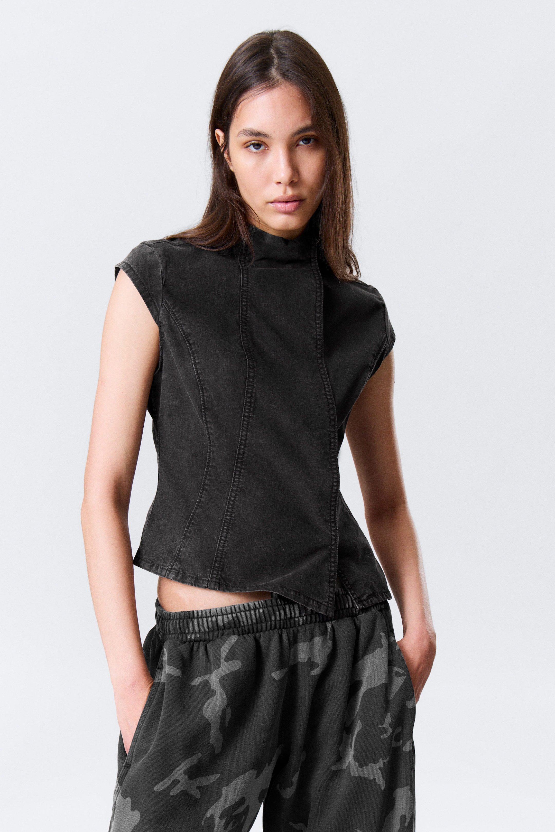 Black - Structured Asymmetric Cotton Top - 1
