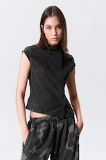 Black - Structured Asymmetric Cotton Top - 0