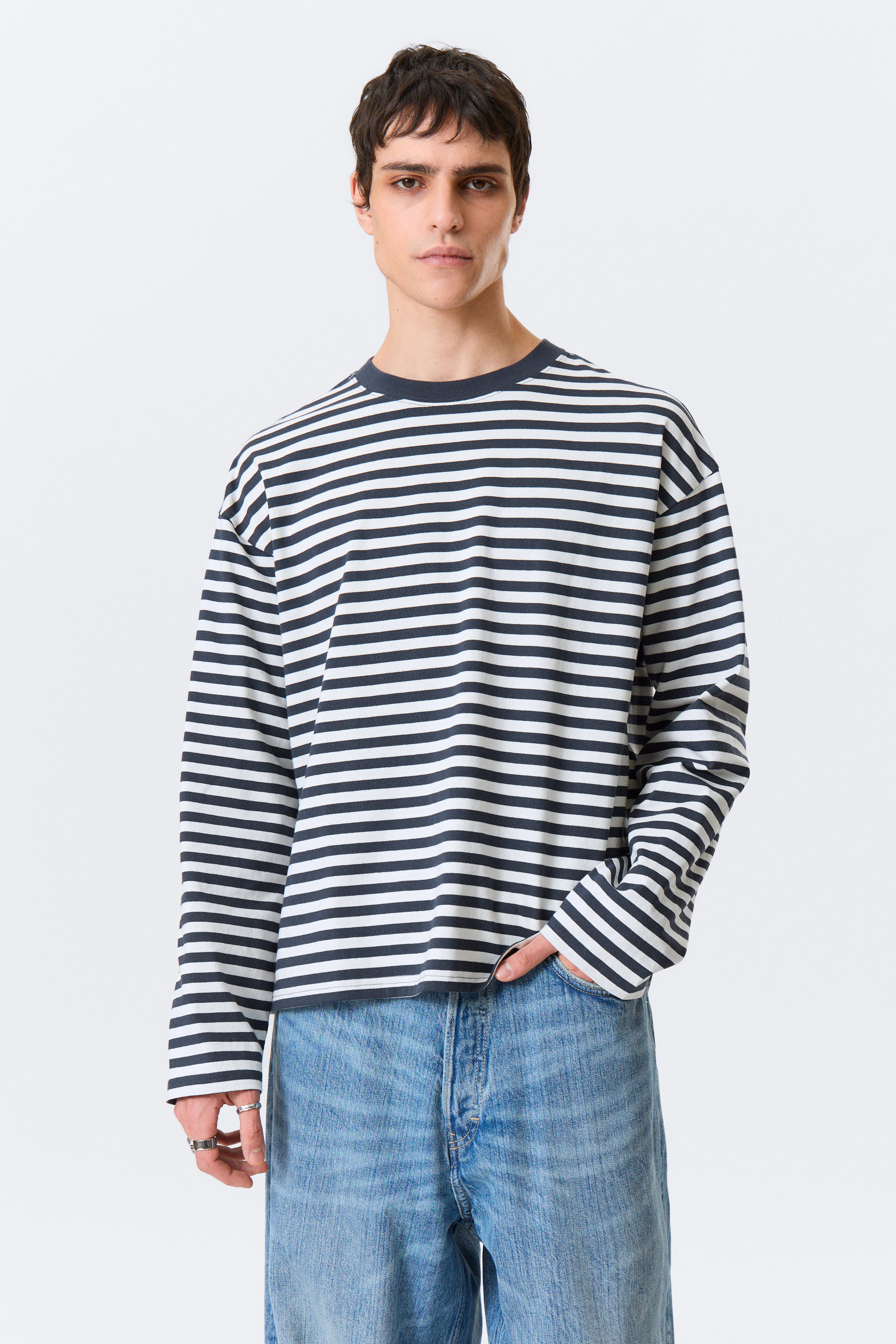 White & Navy Stripes - Great Boxy Long Sleeve T-shirt - 1