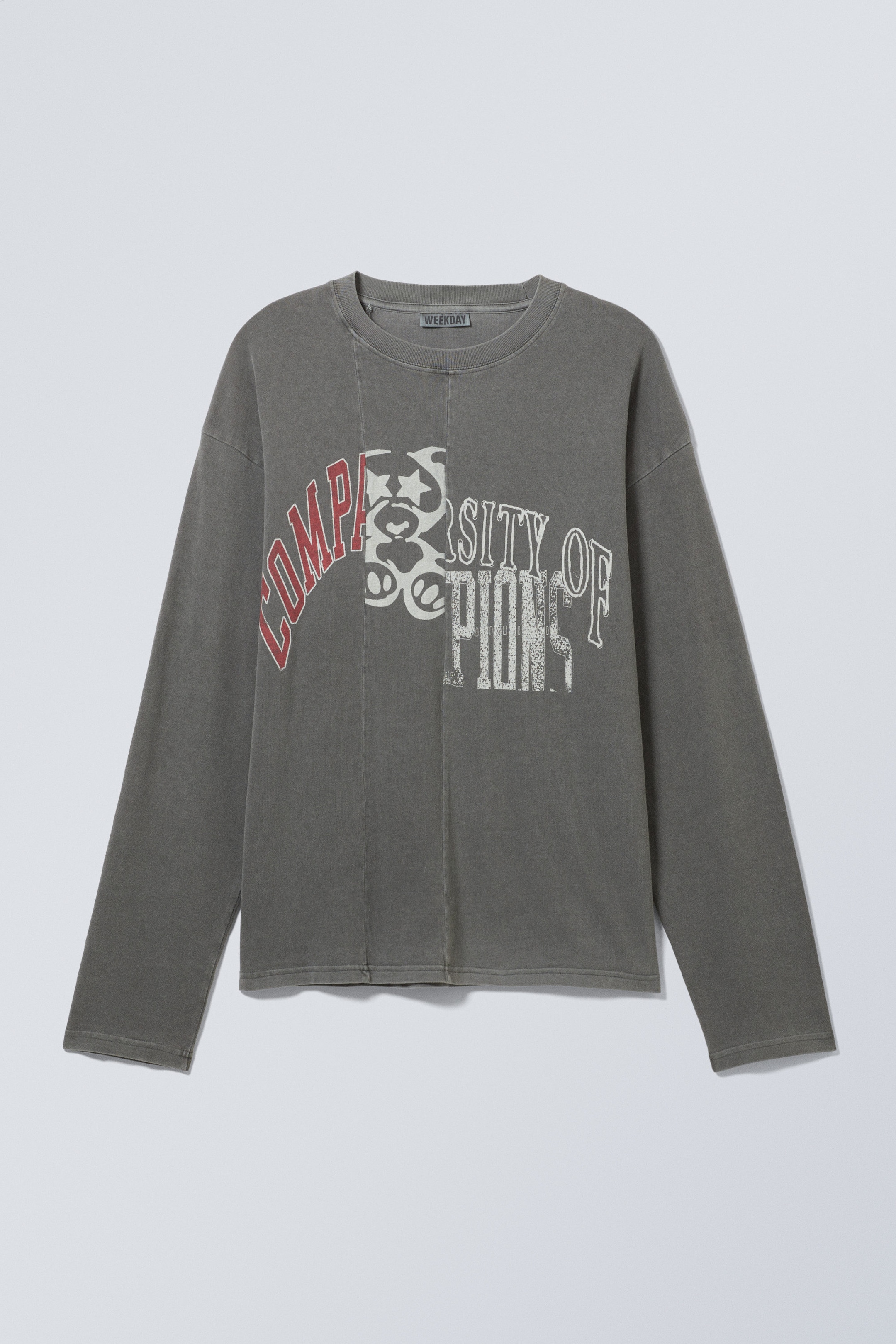 Grey - Tripple Cut Print - Great Long-Sleeved Cut Boxy Graphic T-shirt - 0