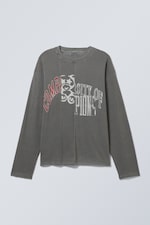 Grey - Tripple Cut Print - Great Long-Sleeved Cut Boxy Graphic T-shirt - 0