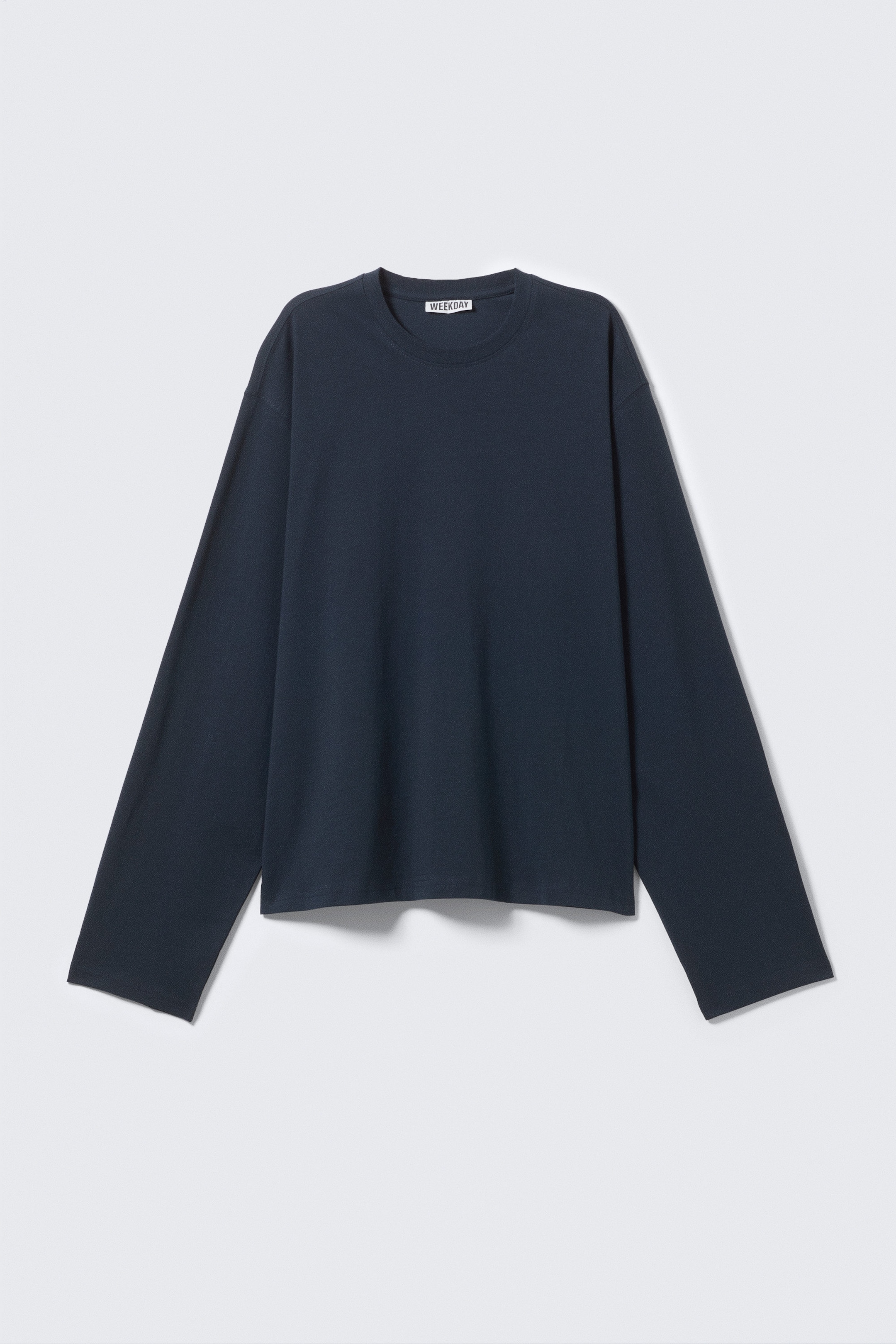 Navy Blue - Long-Sleeved Boxy Cotton T-shirt - 0
