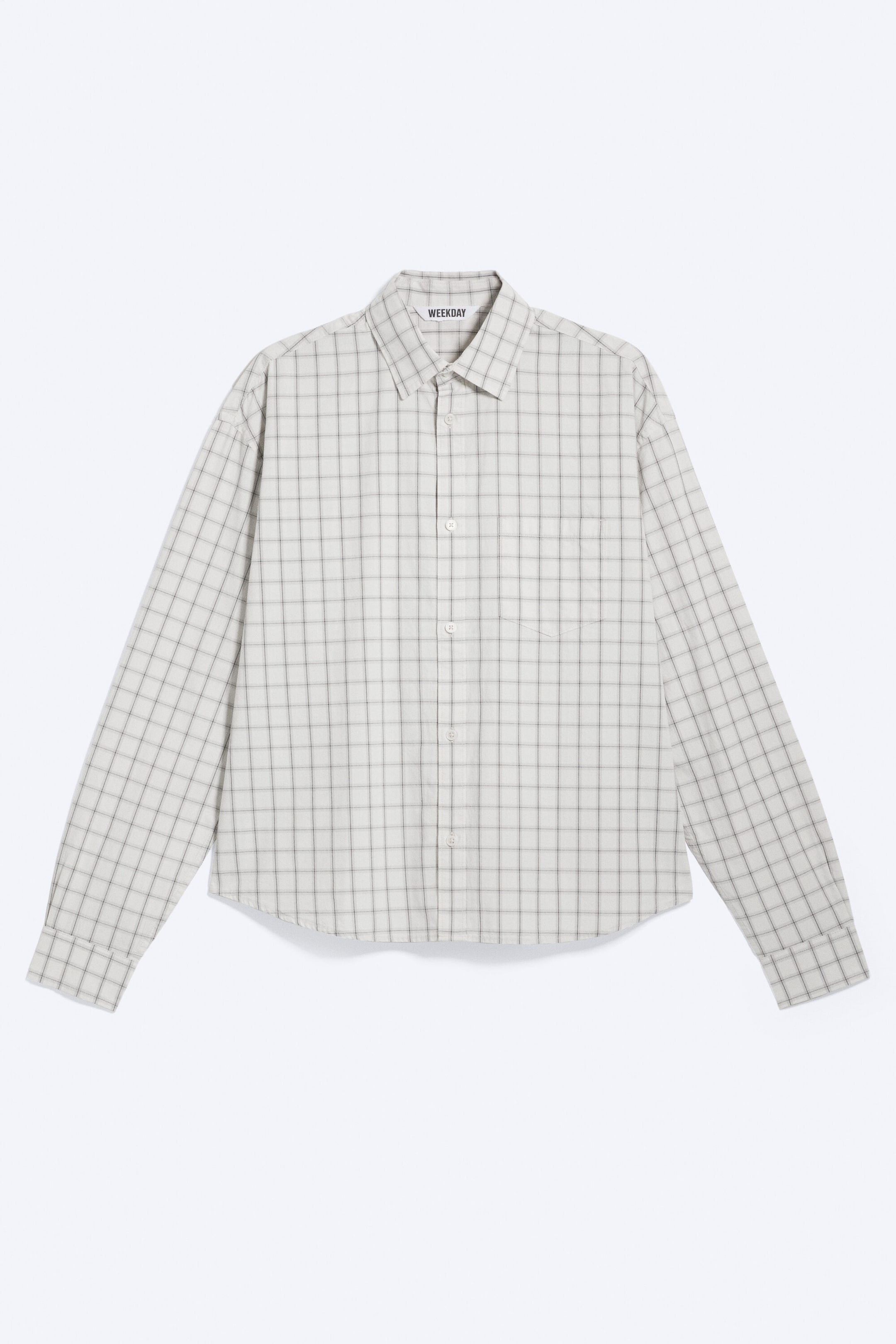 Staubiges Hellbeige kariert - Kastiges Longsleeve-Hemd aus Baumwollpopeline - 3
