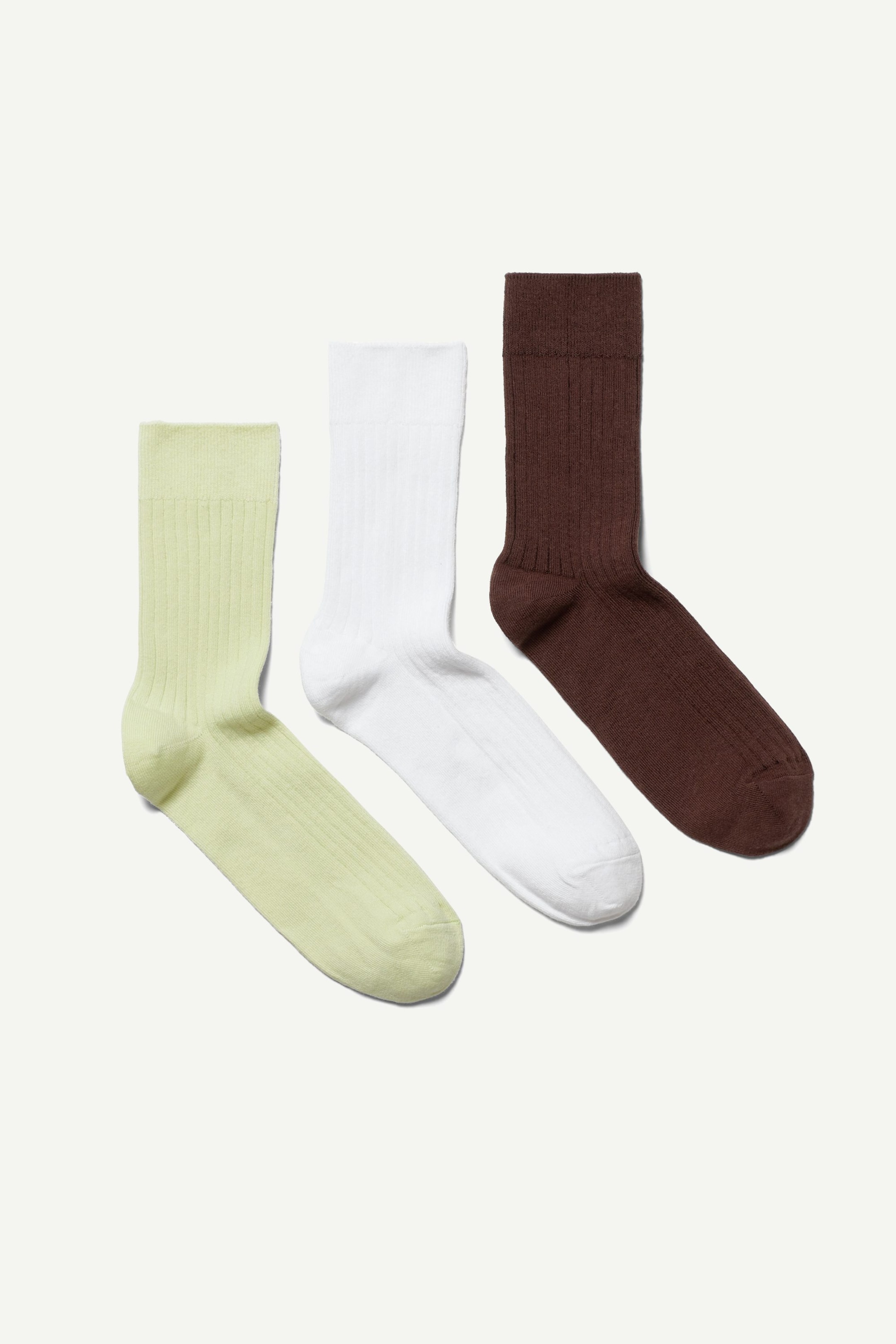 Groen wit bruin - 3 paar Ribbed Crew Socks - 0