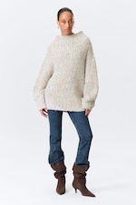 White - Multicoloured - Oversized Knitted Turtleneck Sweater - 0