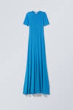 Blau - Sportliches Kurzarm-Maxikleid - 0