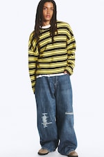 Striped Lime and Khaki Green - Boxy Strickpullover - 1