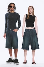 Lake Blue - Mittelblau - Astro Mid Waist Loose Baggy Denim Shorts - 0