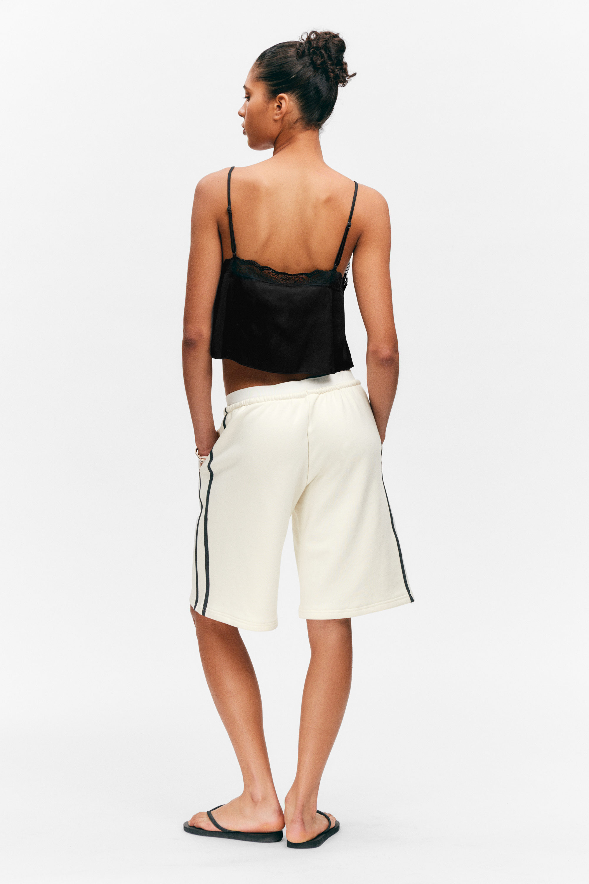 Black - Lace Satin Strap Top - 5
