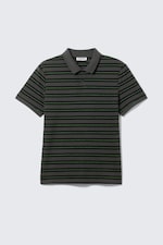 Mörkgrå - Grönrandig - Kortärmad tennis pikétröja - 4