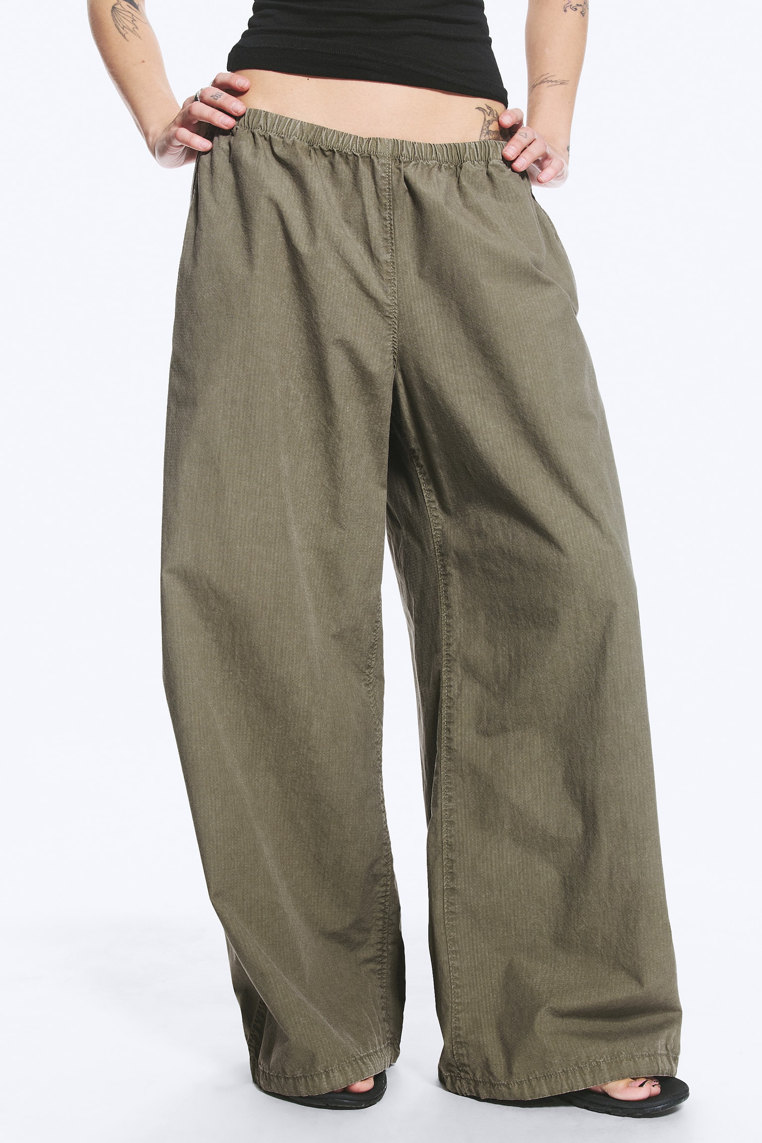 Pantalon à enfiler taille basse en ripstop - Vert kaki cendré/Taupe cendré clair/Gris foncé - 3