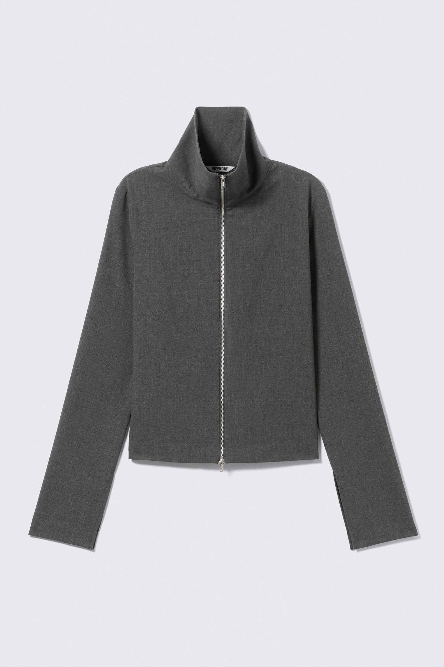 Chemise zippée ajustée à manches longues - Gris foncé chiné/Noir rayé - 1