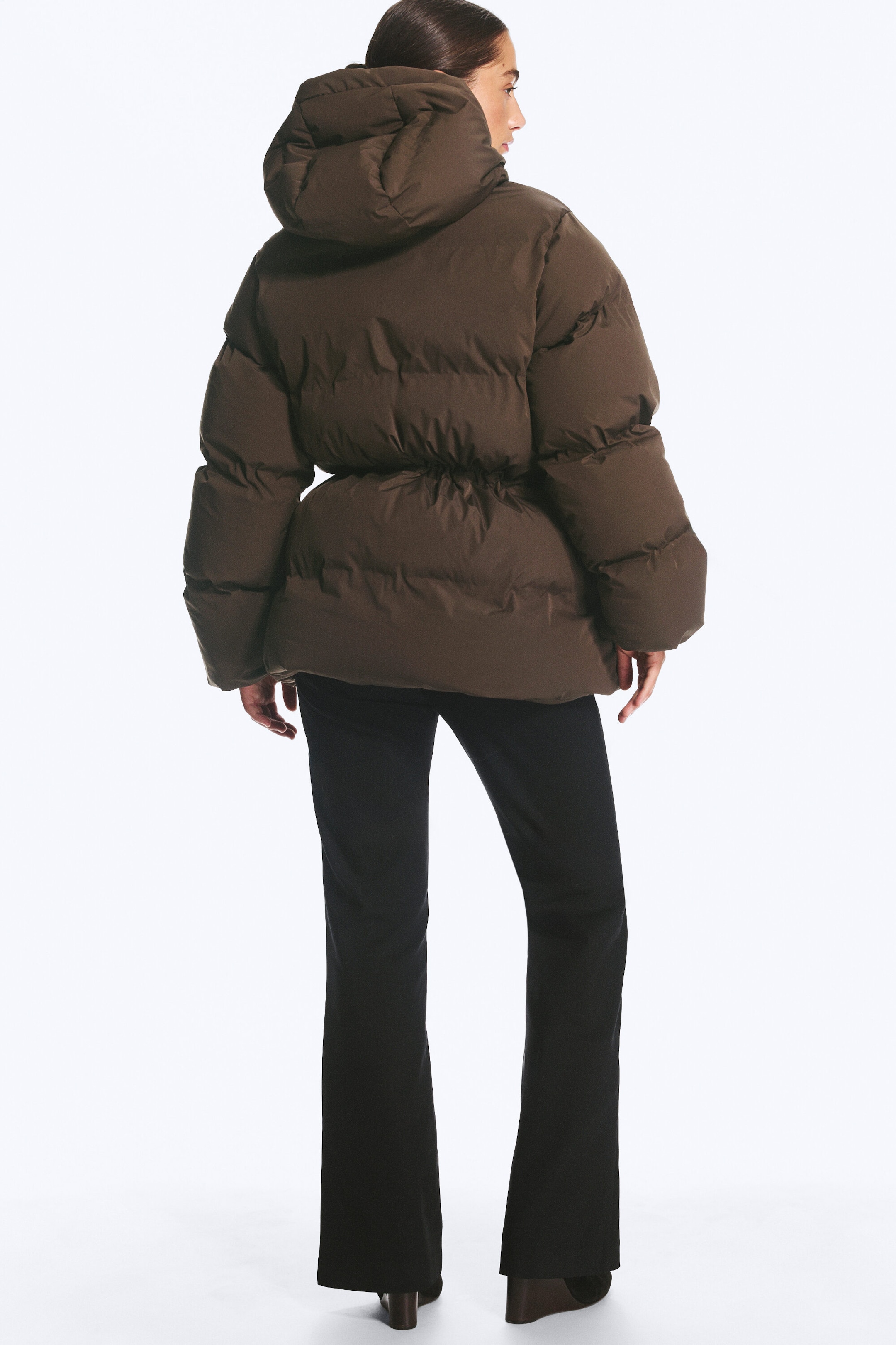 Dark Brown - Waisted puffer jacket - 4