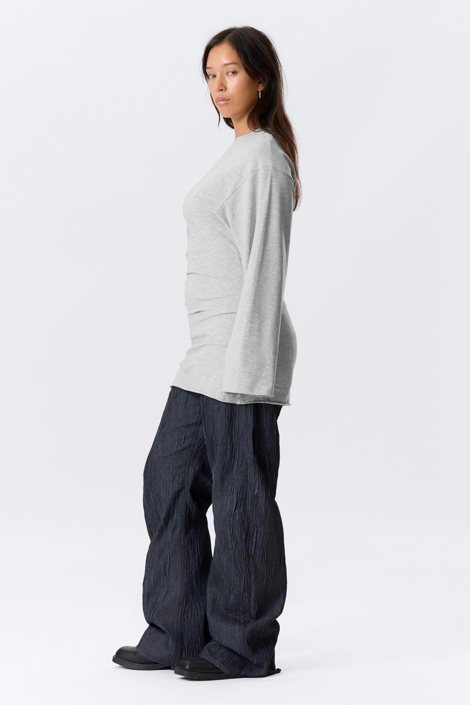 Oversized Long-Sleeved Mini Dress - Grigio mélange/Nero - 3
