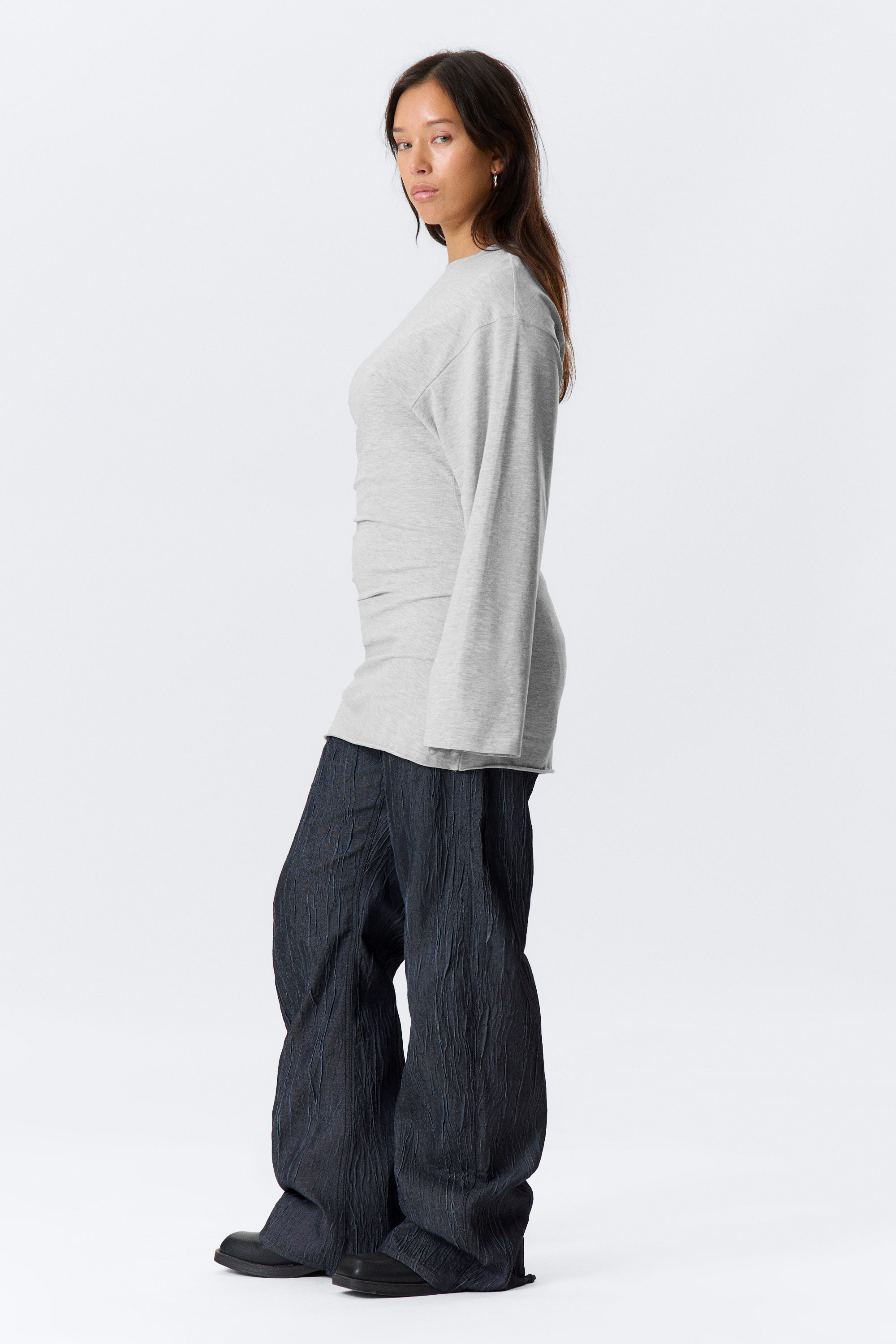 Grey Melange - Oversized Long-Sleeved Mini Dress - 2