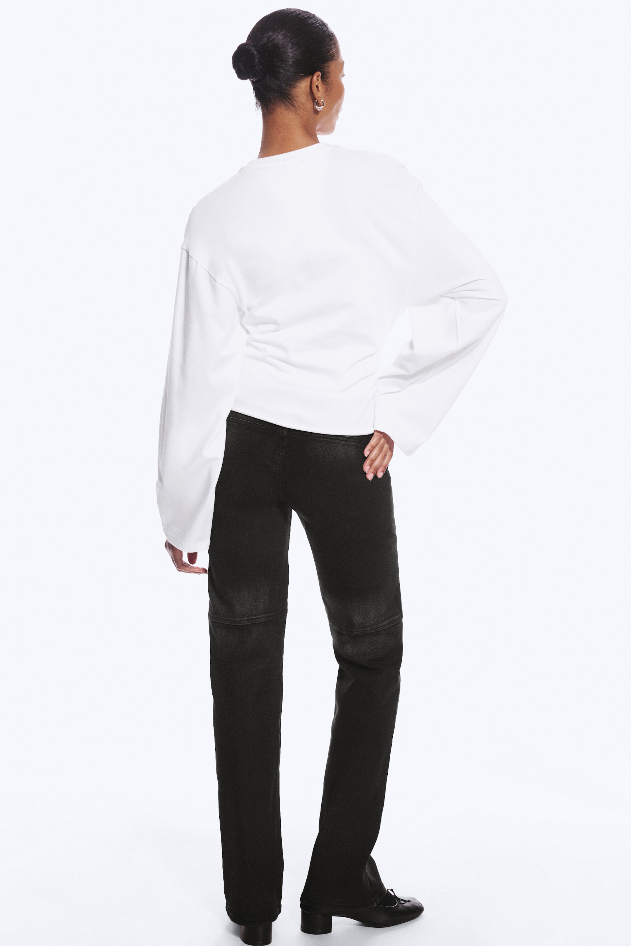White - Ruched Long-Sleeved T-shirt - 3