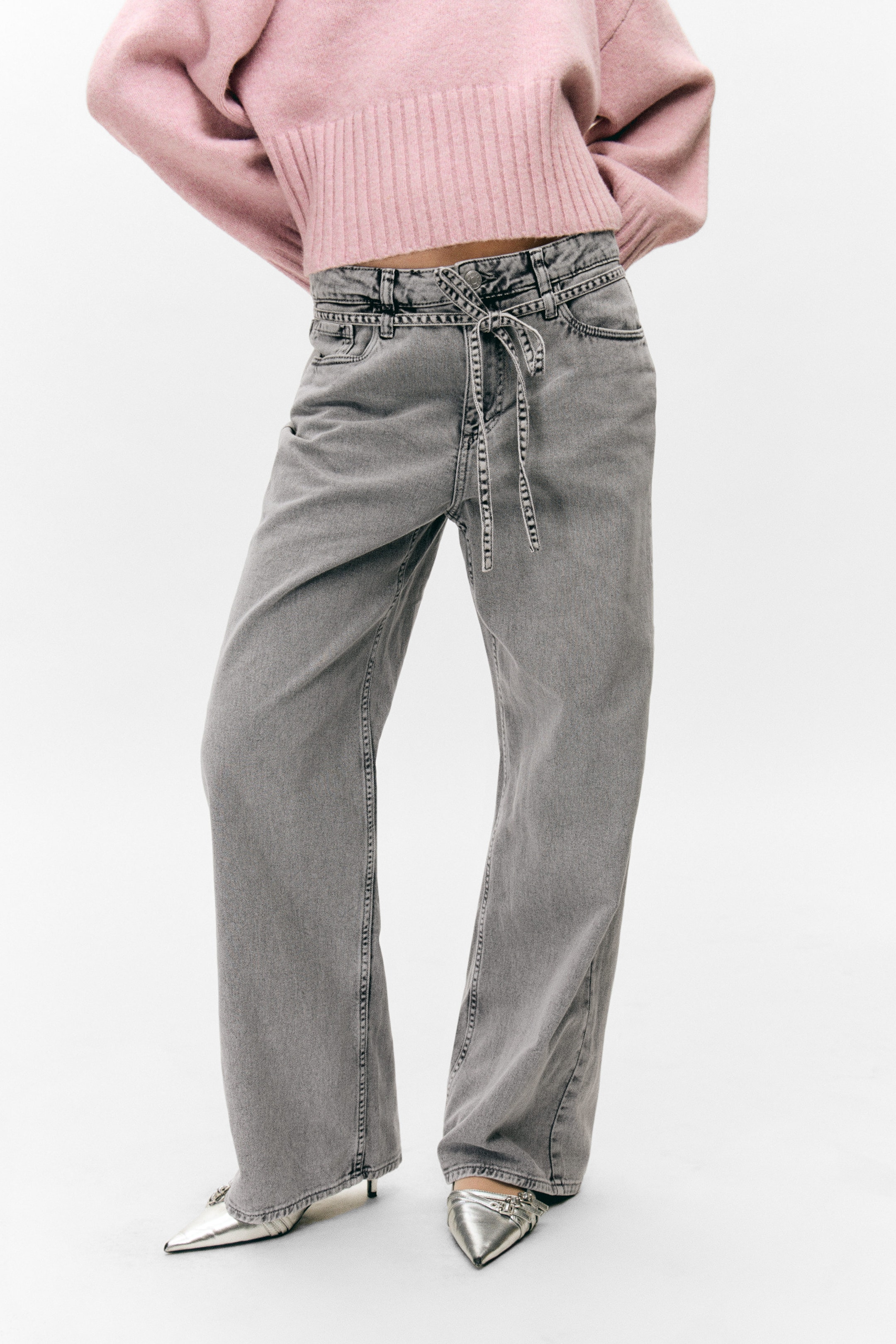 Staubgrau mit Overdye-Effekt - Relaxte Twill-Hose mit niedriger Taille - 2