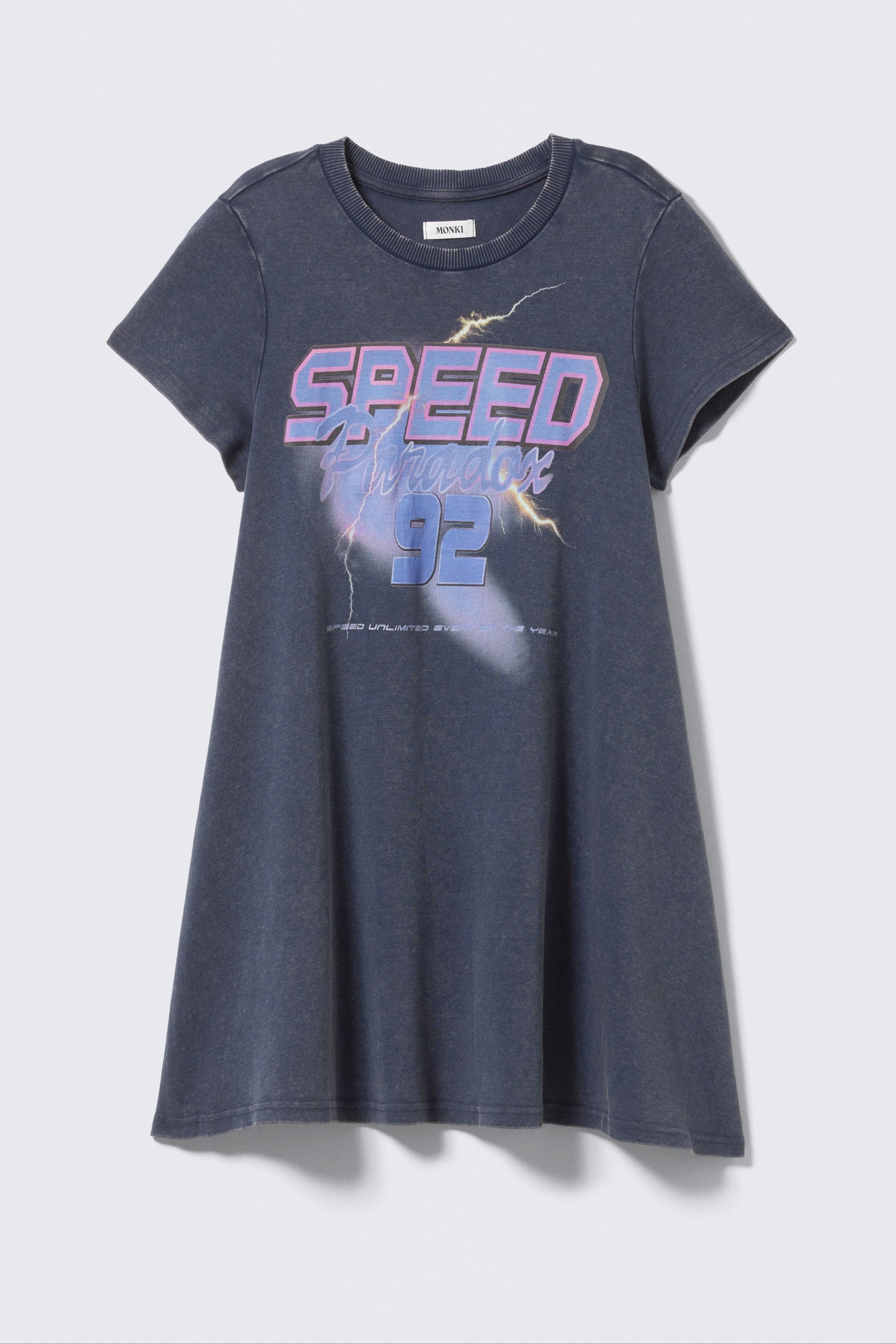 Washed Blue - Speed Paradox - Short-Sleeved A-line Tee Dress - 1