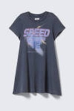 Washed Blue - Speed Paradox - Short-Sleeved A-line Tee Dress - 3