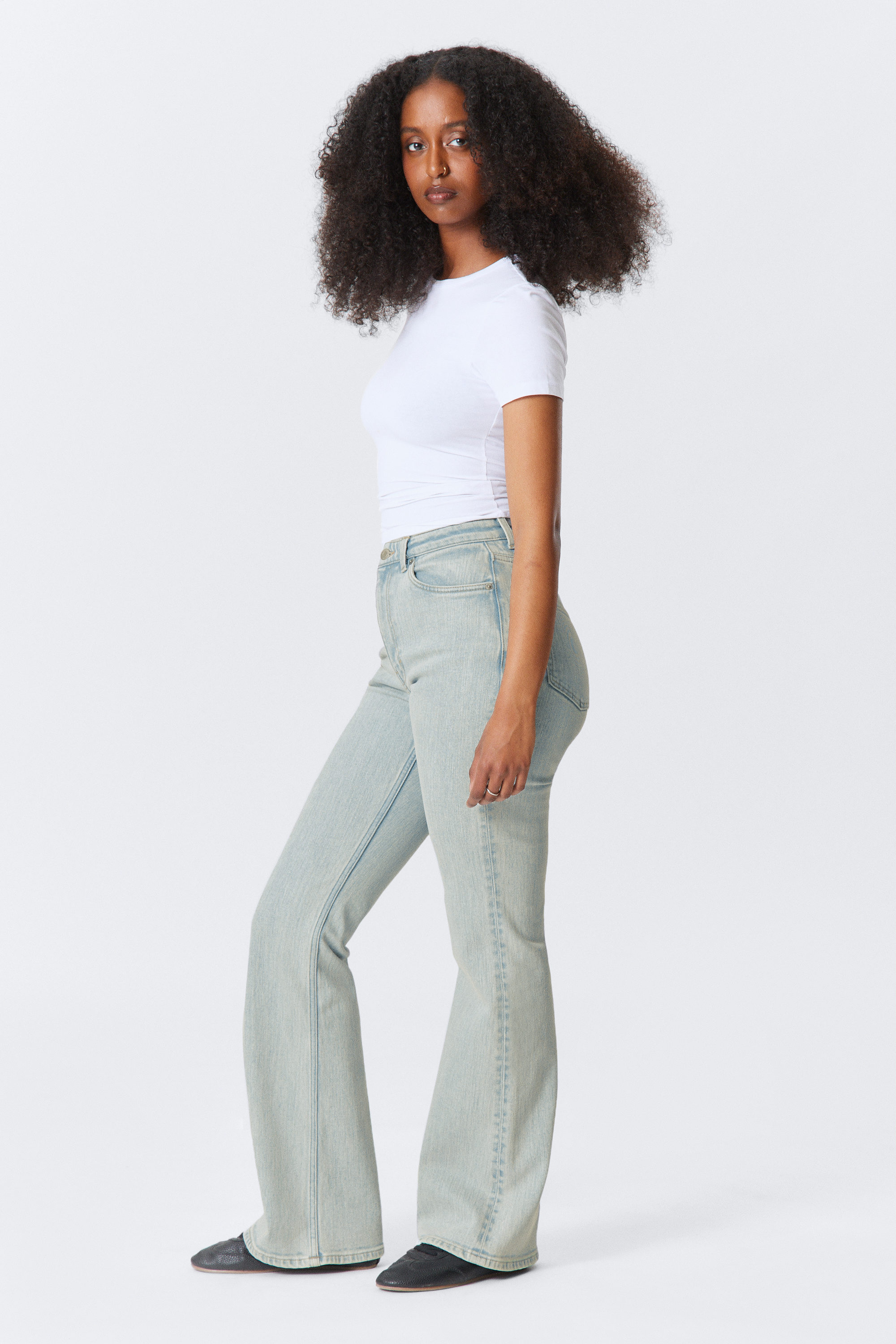 Snow Blue - Light Blue - Glow Curve High Waisted Regular Flared Leg Jeans - 2