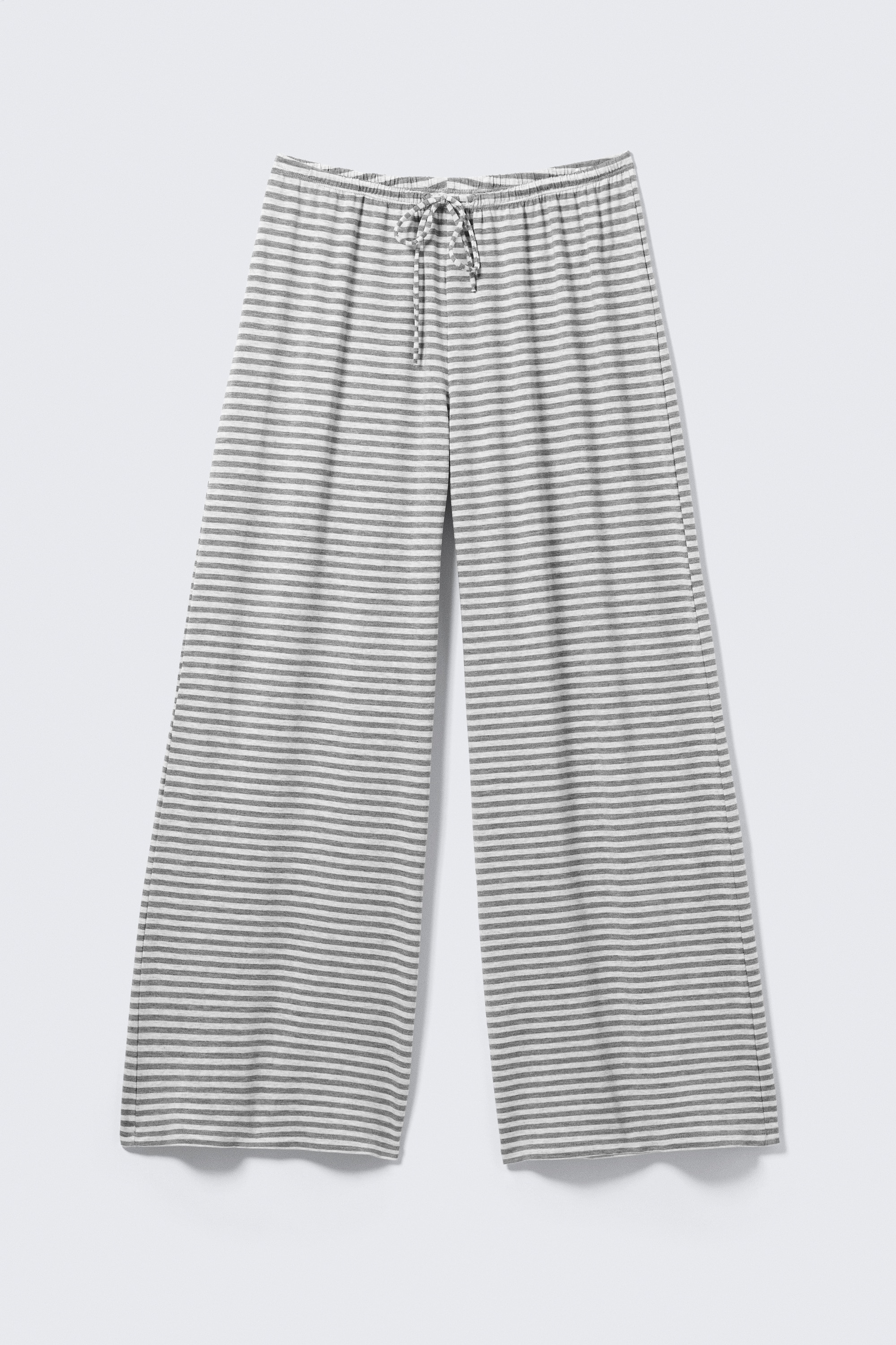 Pantaloni wide leg in Lyocell a vita media - White - Grey Stripes/Righe nere e grigie