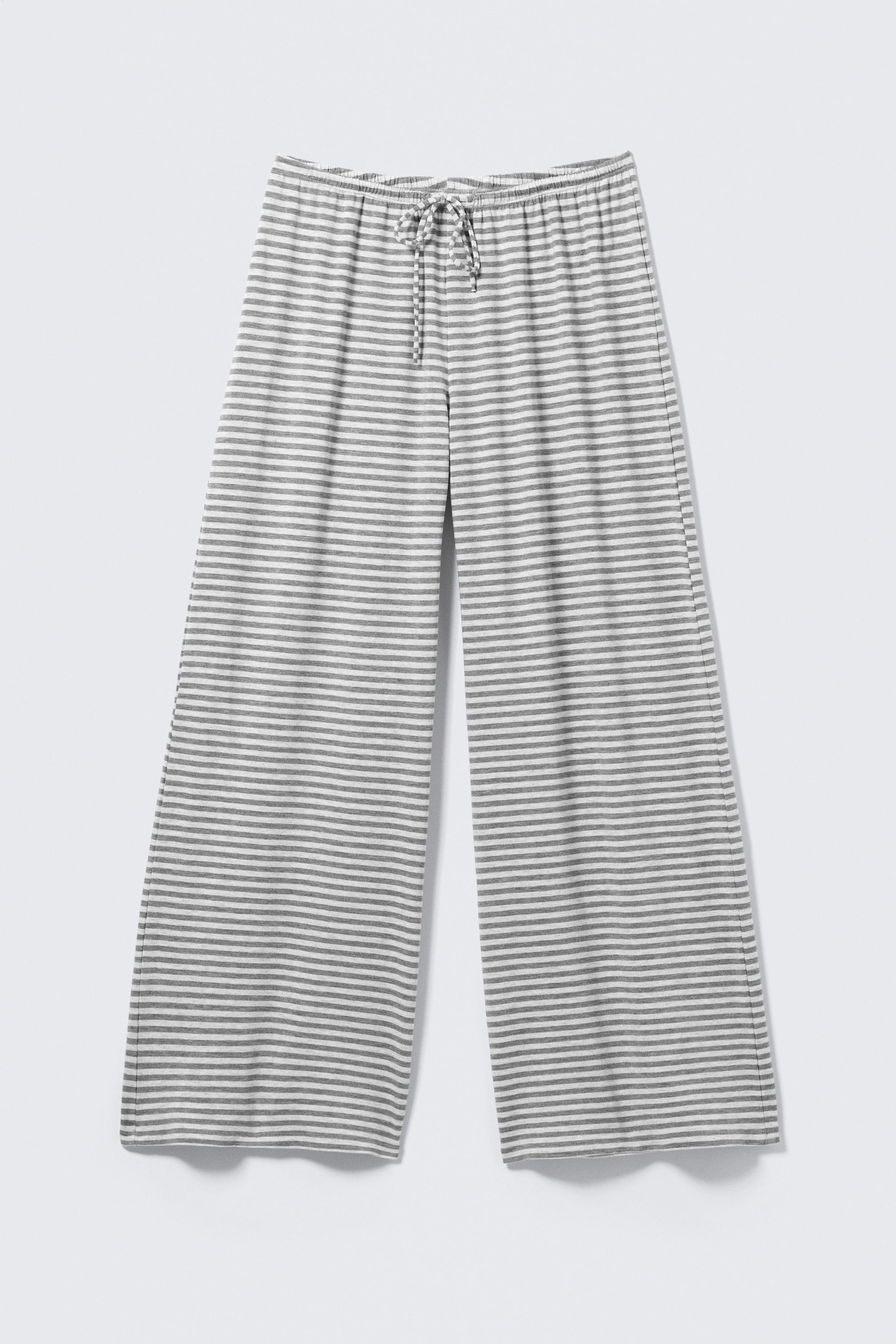 White - Grey Stripes - Mid Rise Loose Wide Leg Lyocell Trousers - 4