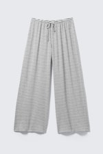 White - Grey Stripes - Mid Rise Loose Wide Leg Lyocell Trousers - 4