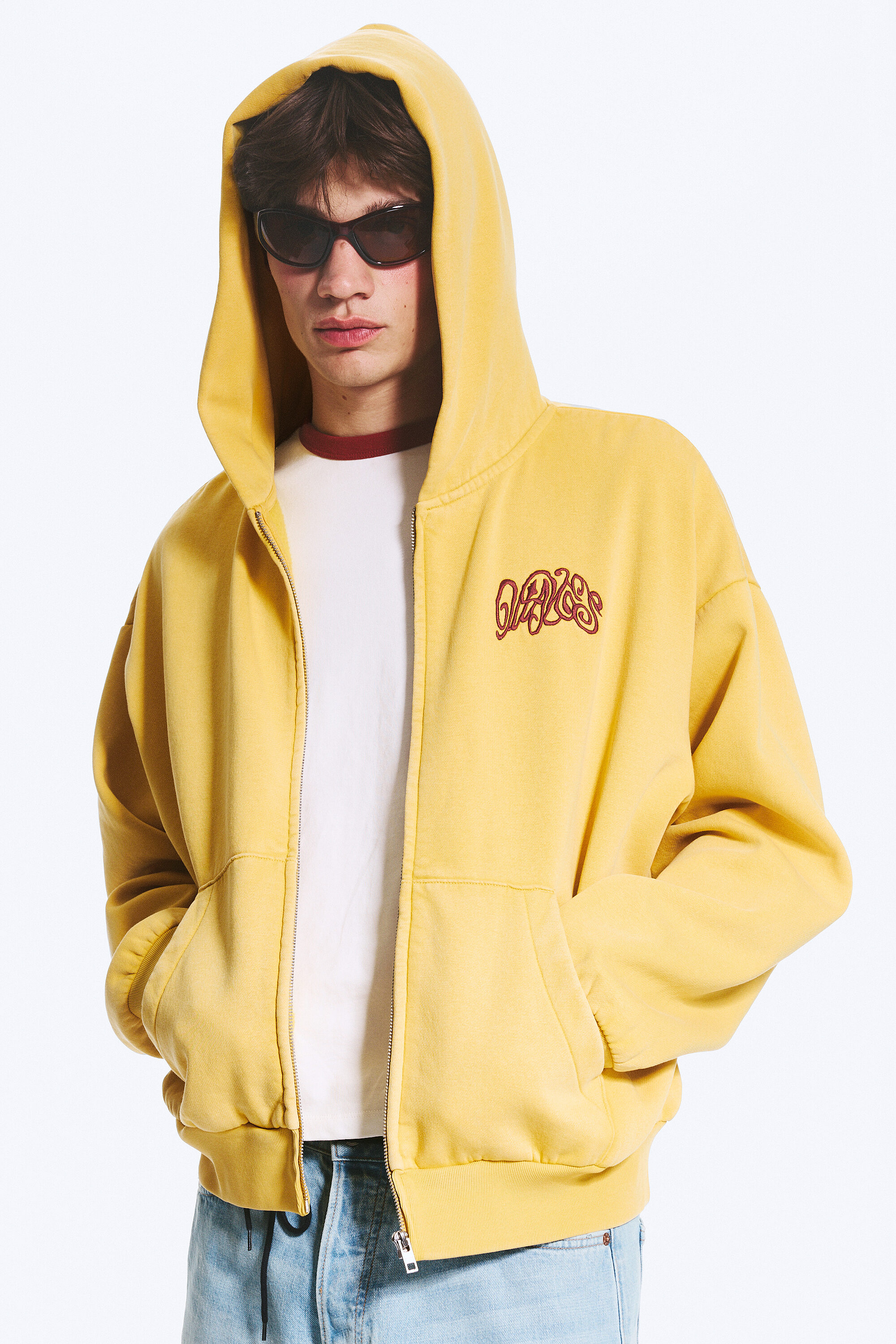 loose graphic zip hoodie - Yellow - Red Wave | Weekday WW