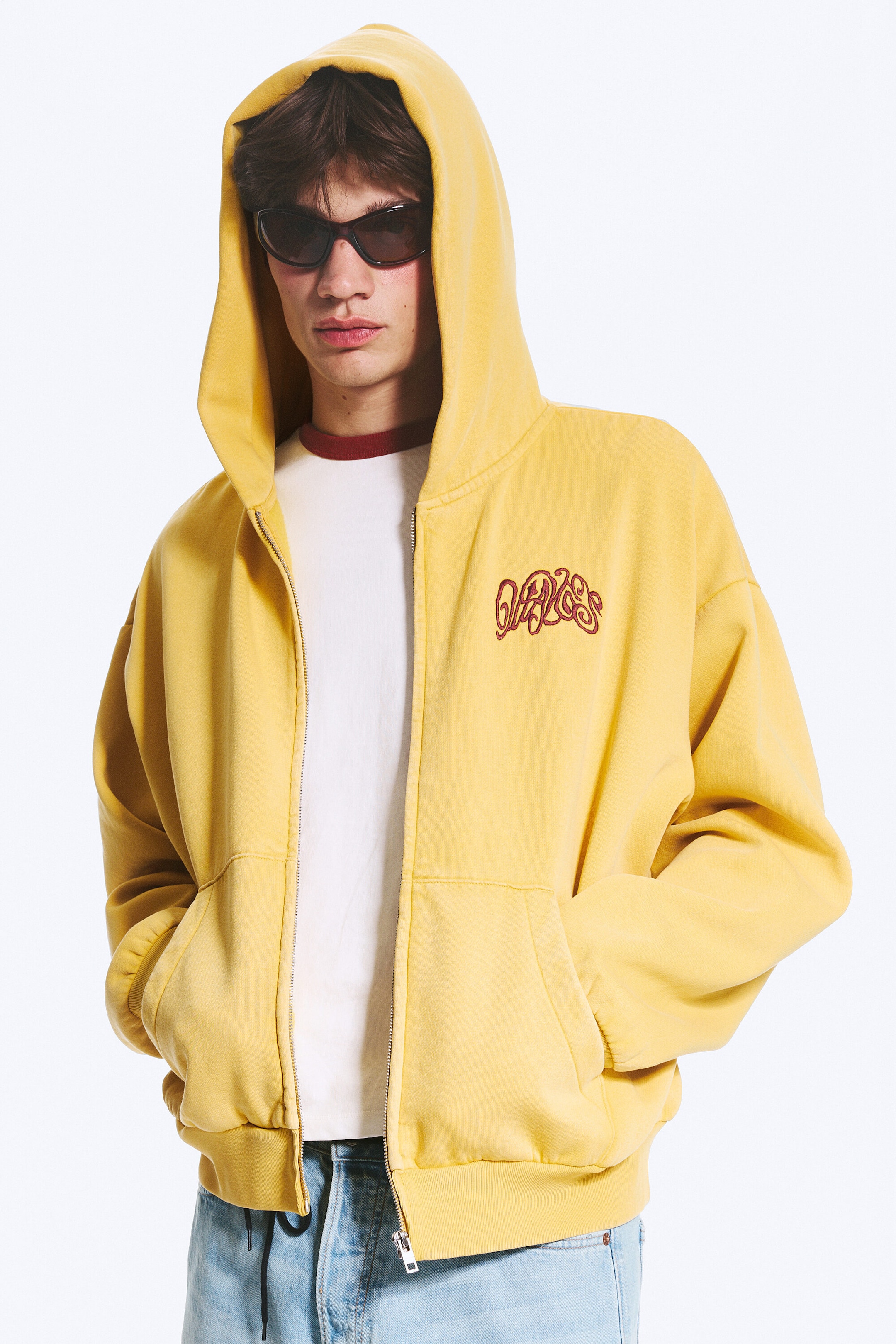 Gelbe - Rote Welle - Weiter Hoodie mit Reißverschluss und Print - 1