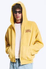 Gelbe - Rote Welle - Weiter Hoodie mit Reißverschluss und Print - 0