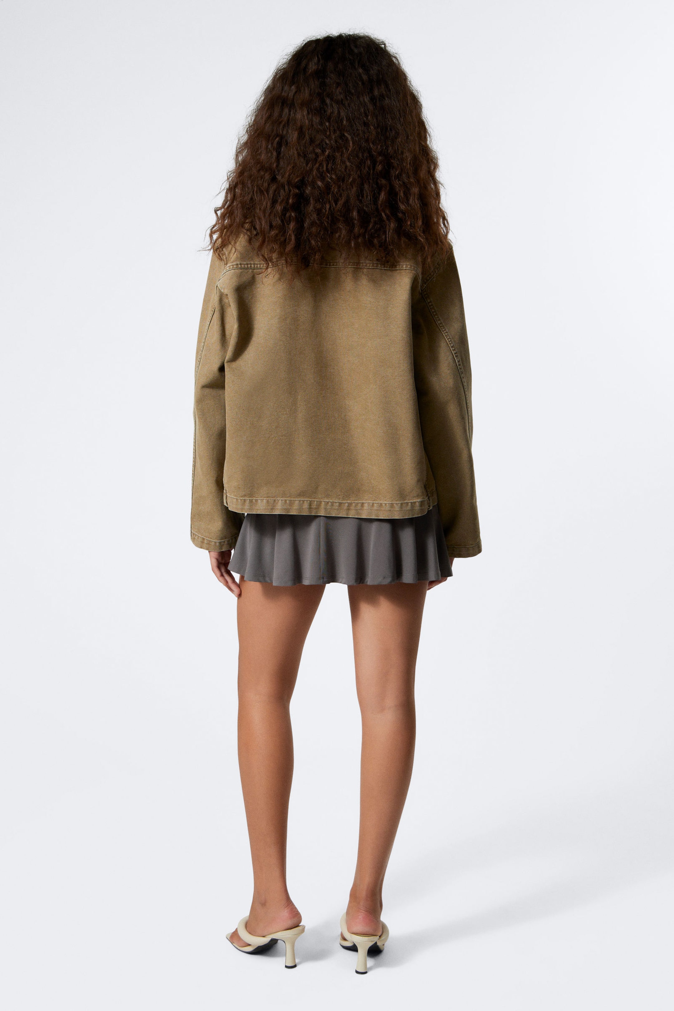 Taupe met wassing - Gewassen canvas jack met rits - 3