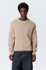 Beige - Relaxed Boxy Knitted Sweater - 0