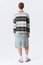 Grey & Pink Stripe - Square Long-Sleeved Cotton T-shirt - 2